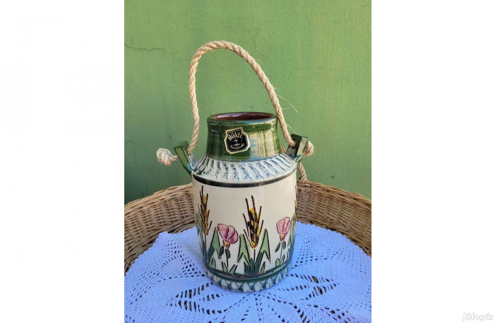 Vintage Hükli-Keramik Klinker váza vadvirágdíszítéssel