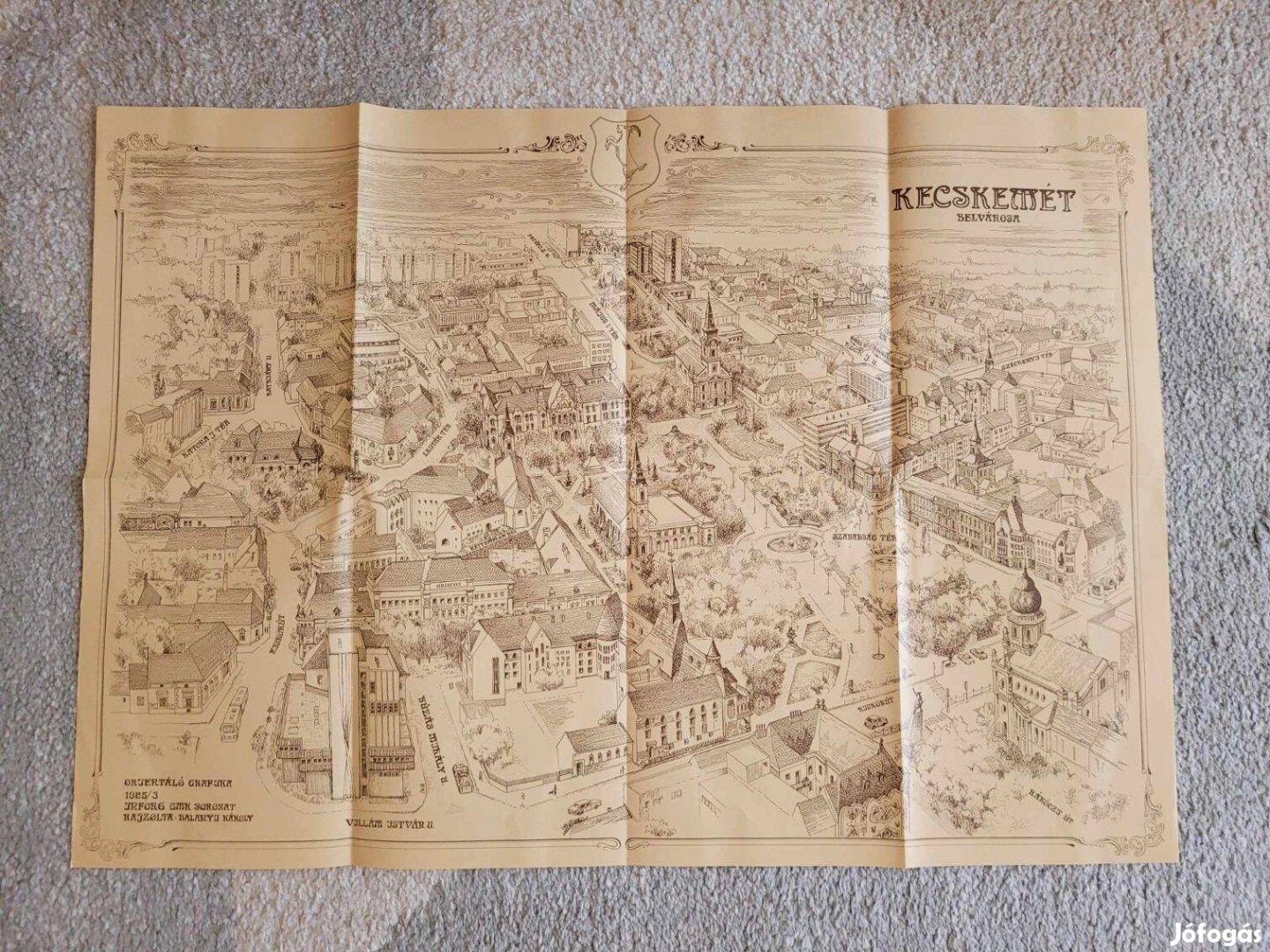 Vintage Kecskemét belvárosa orientáló grafika -térkép, plakát