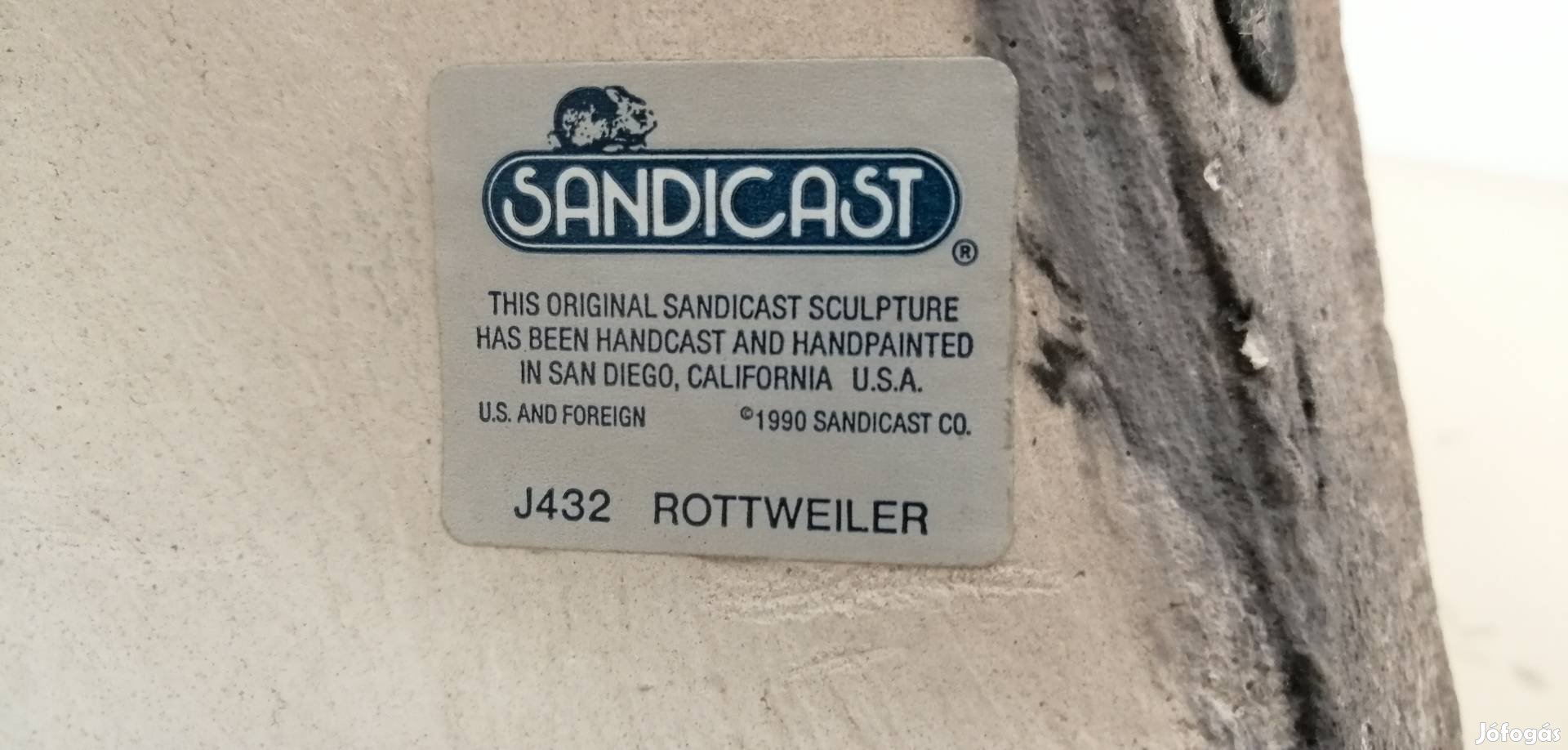 Vintage Sandicast j 432 Rottweiler kerámia kutyafigura 1990