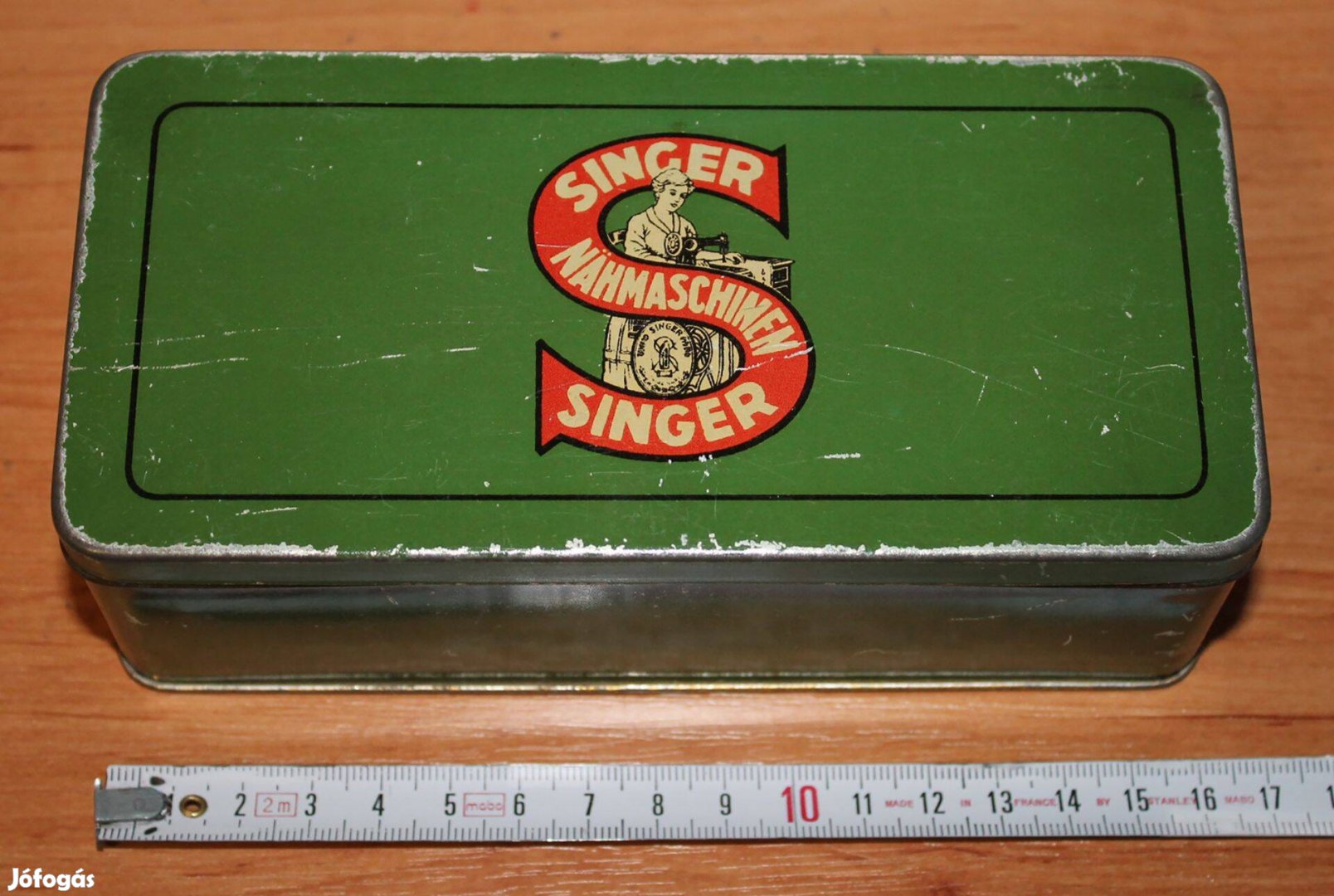Vintage Singer fém doboz fémdoboz bádog nagyon régi