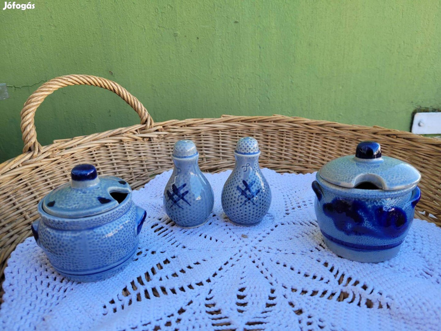 Vintage, kék-szürke kőporcelán fűszertartók