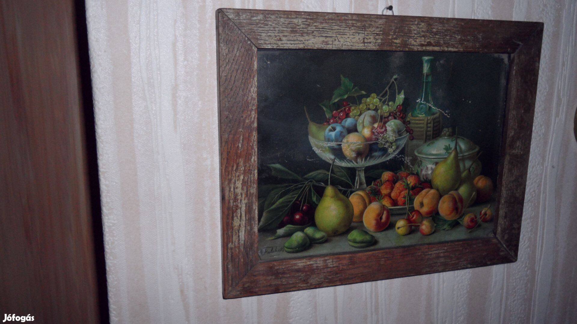 Vintage antik német 1 keretezett szép gyümölcs csendélet a "múltból"
