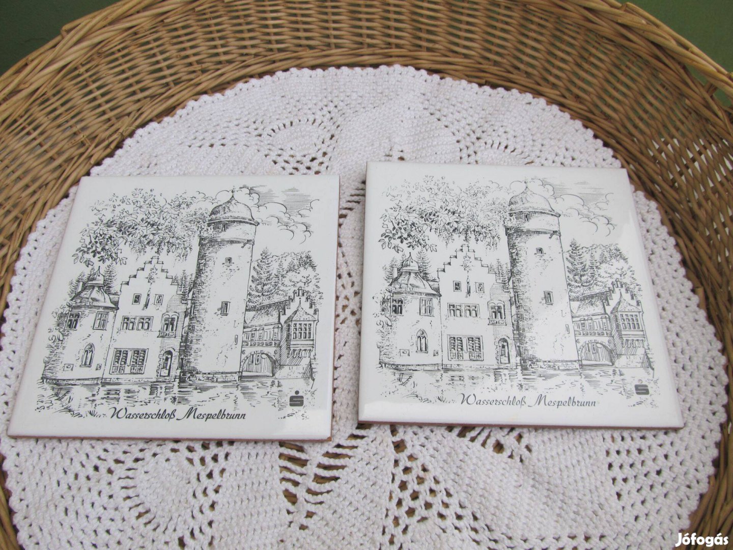 Vintage díszcsempe pár -fekete-fehér