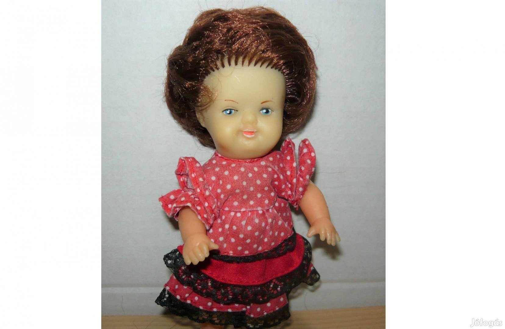 Vintage gumi testű, kicsi hajas baba - Germany - 16 cm