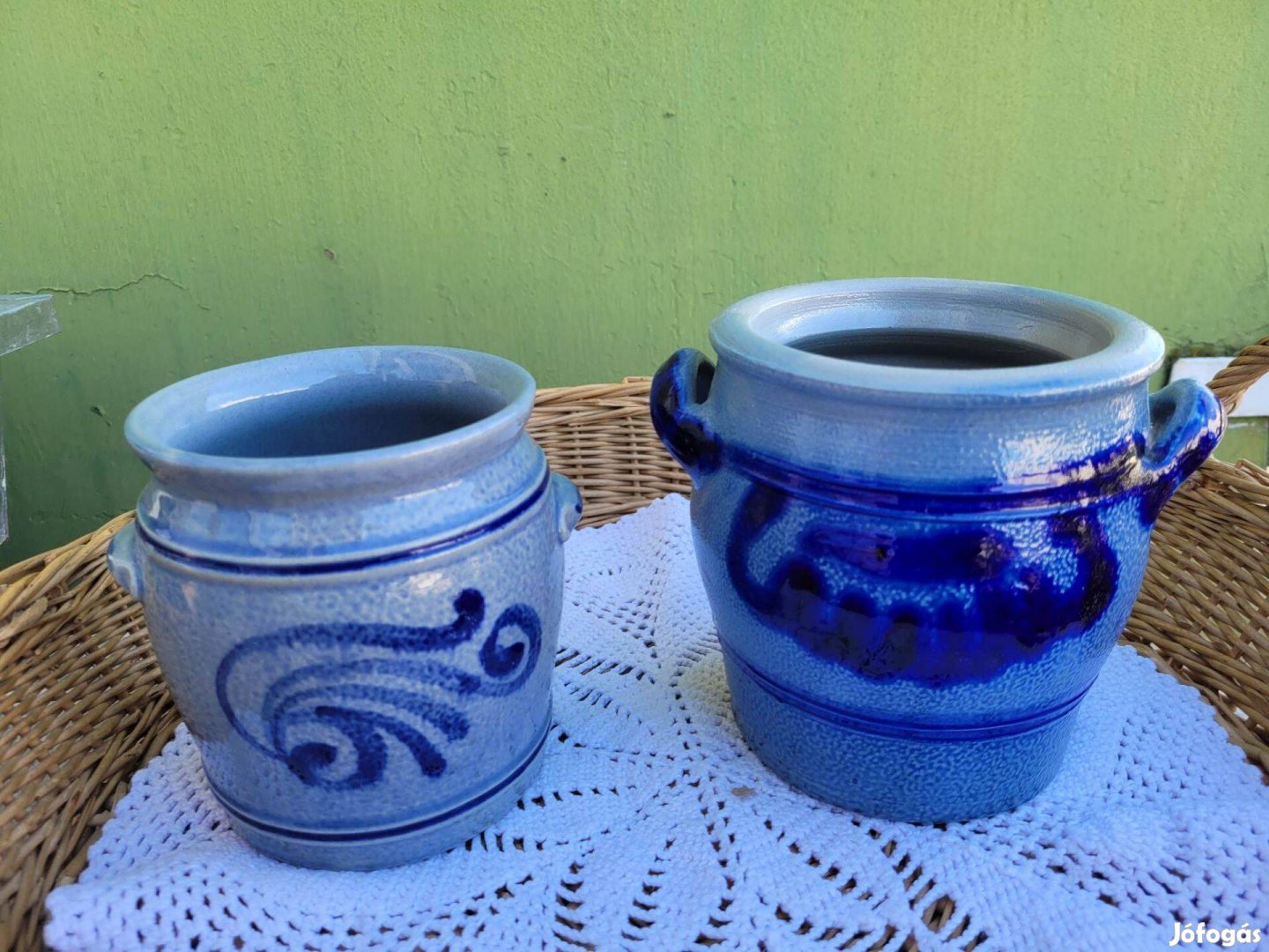 Vintage kék-szürke kőporcelán edények 2 db