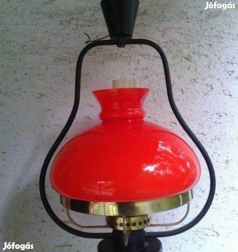 Vintage lámpa piros üveg réz fém mennyezeti