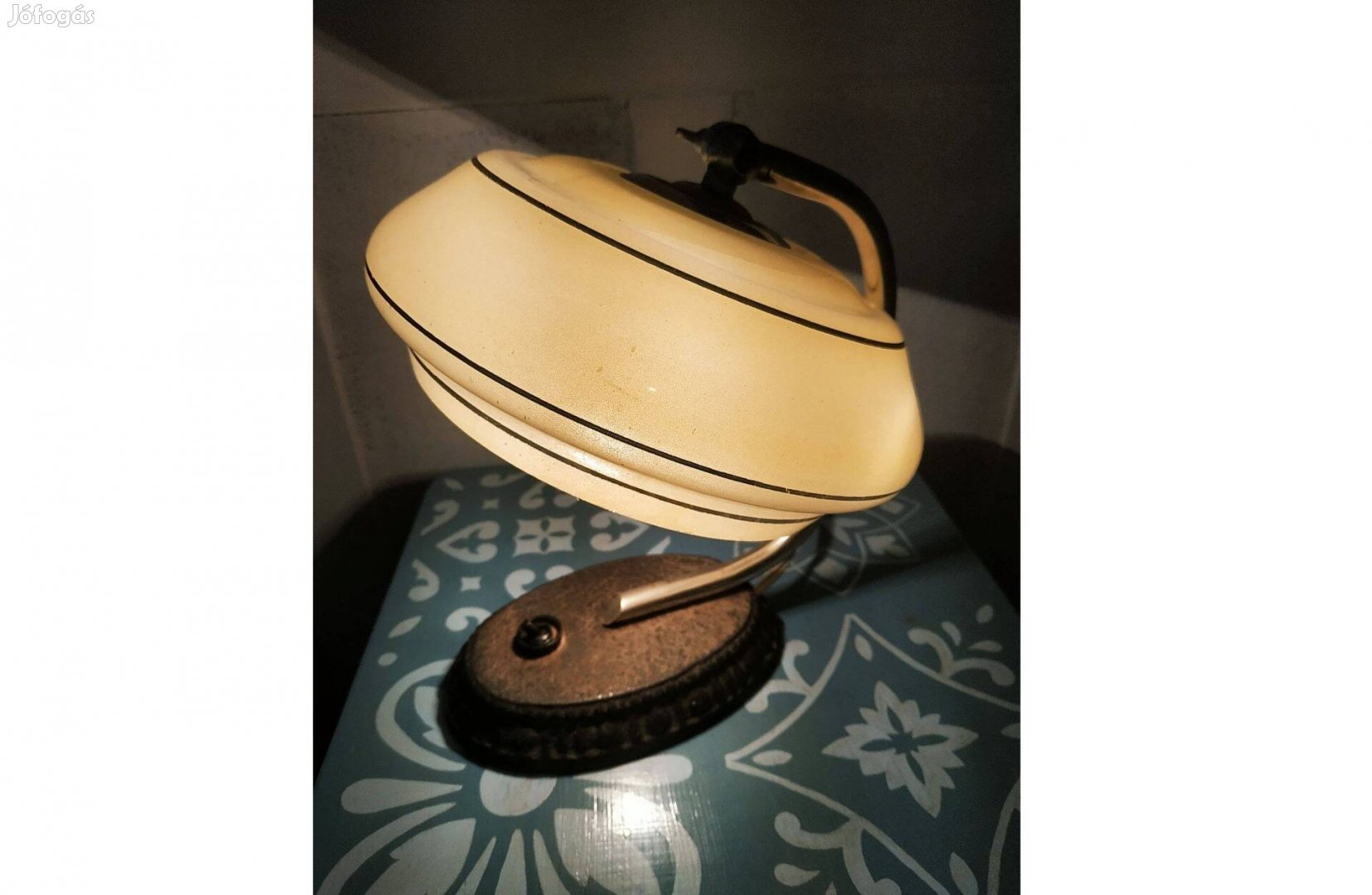 Vintage mid-century üvegbúrás asztali lámpa - sérült, jól működő