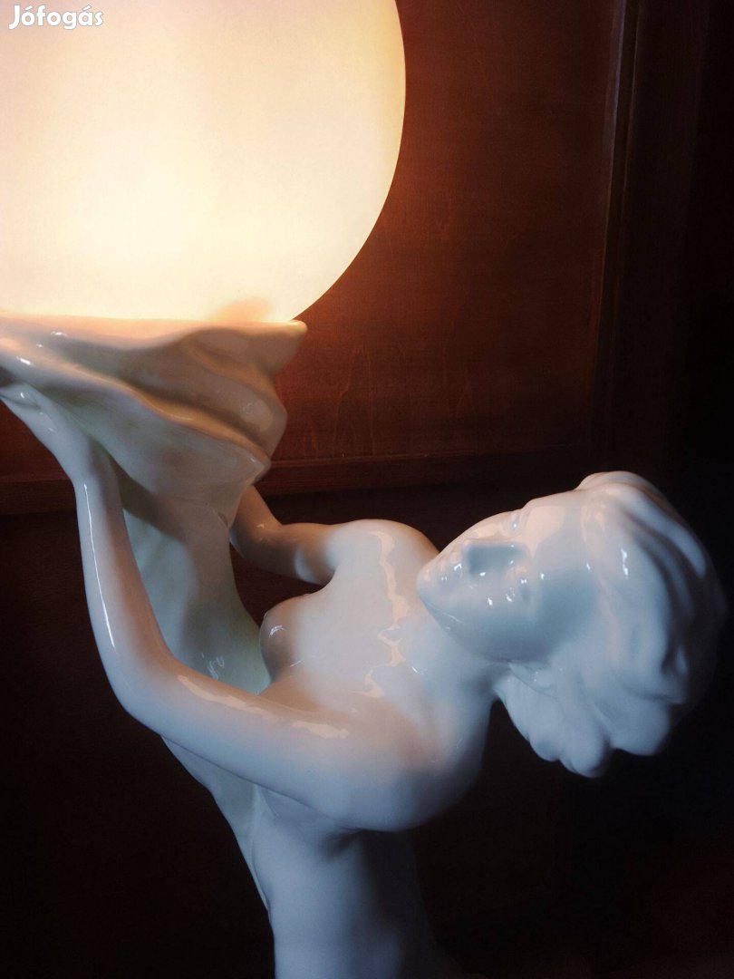 Vintage olasz kerámia álló padló hangulat lámpa 65cm női akt Szűz gömb