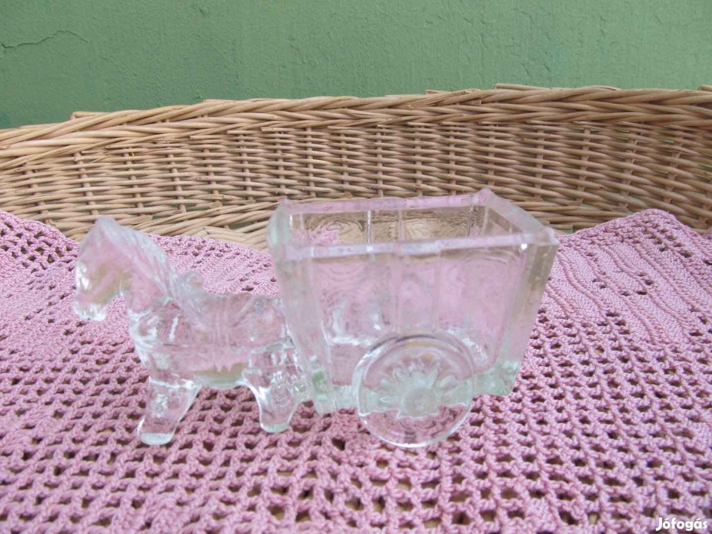 Vintage öntött üveg lovasszekér fogvájó tartó