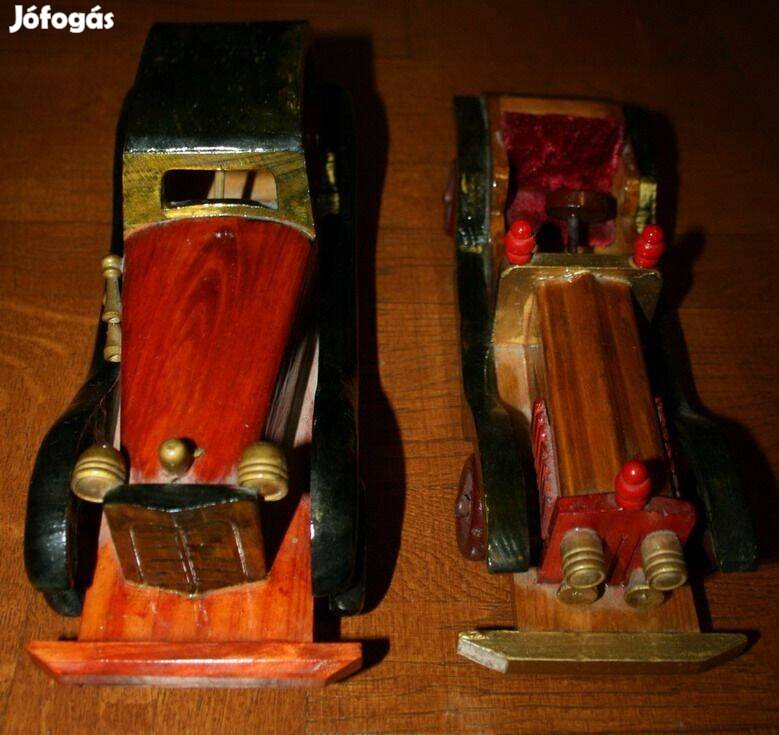 Vintage retro faragott fa autó makett játék 2 db
