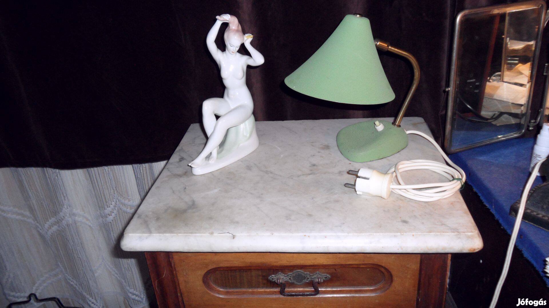 Vintage réz kis méret, német asztali lámpa banklámpa törhető fej