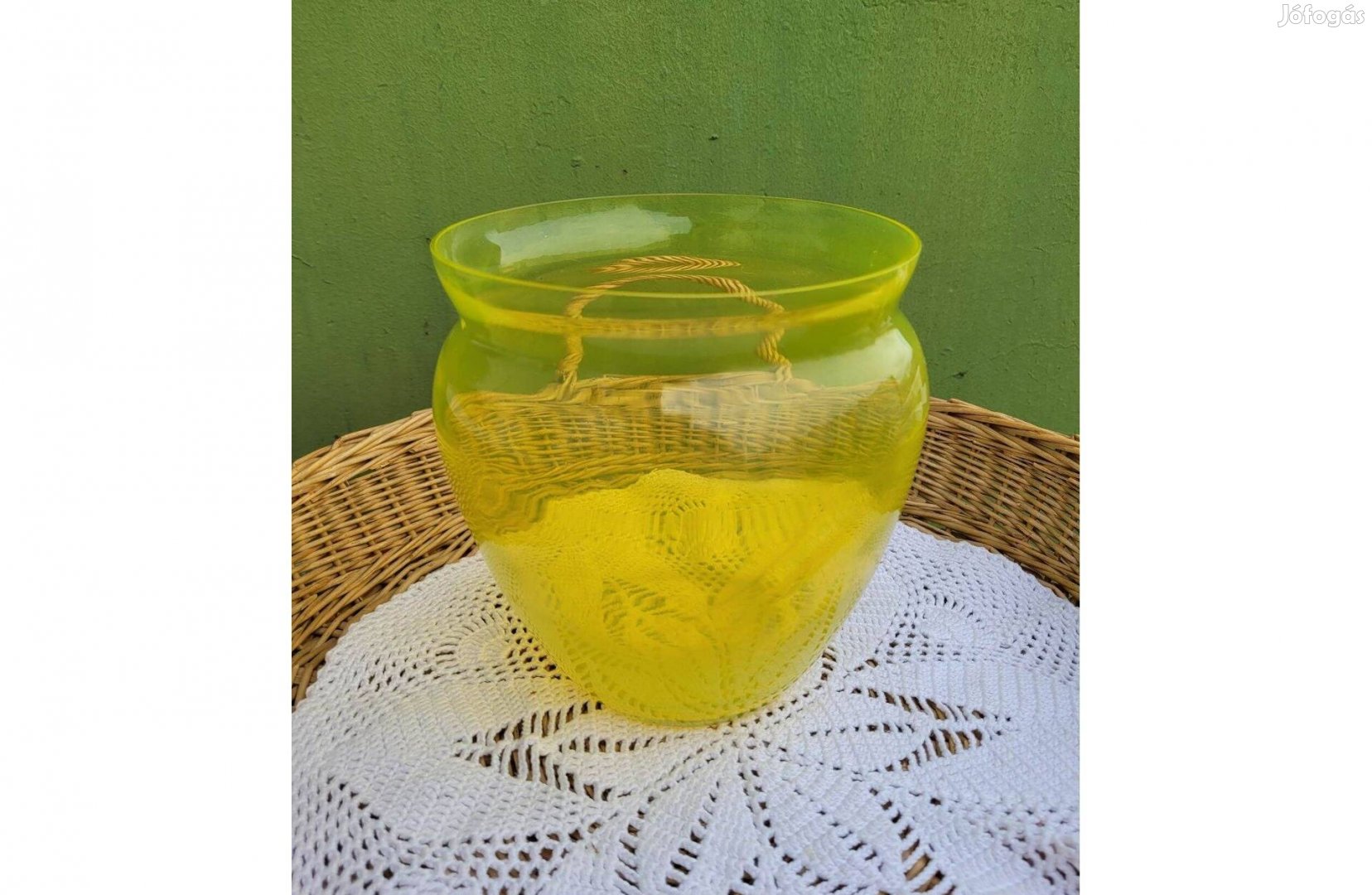 Vintage sárga, fújt üveg váza