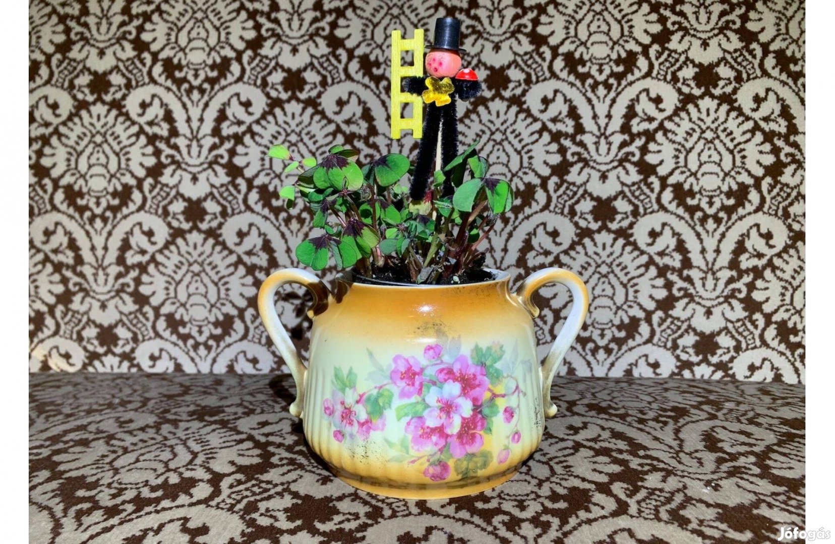 Vintage virágos kerámia kaspó - mini virágtartó 6 cm-es átmérő