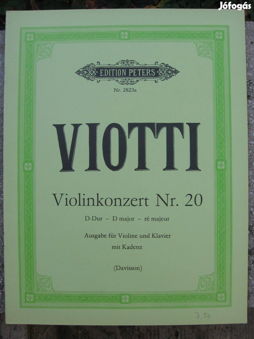 Viotti: D-dúr hegedűverseny Nr.20. hegedű kotta