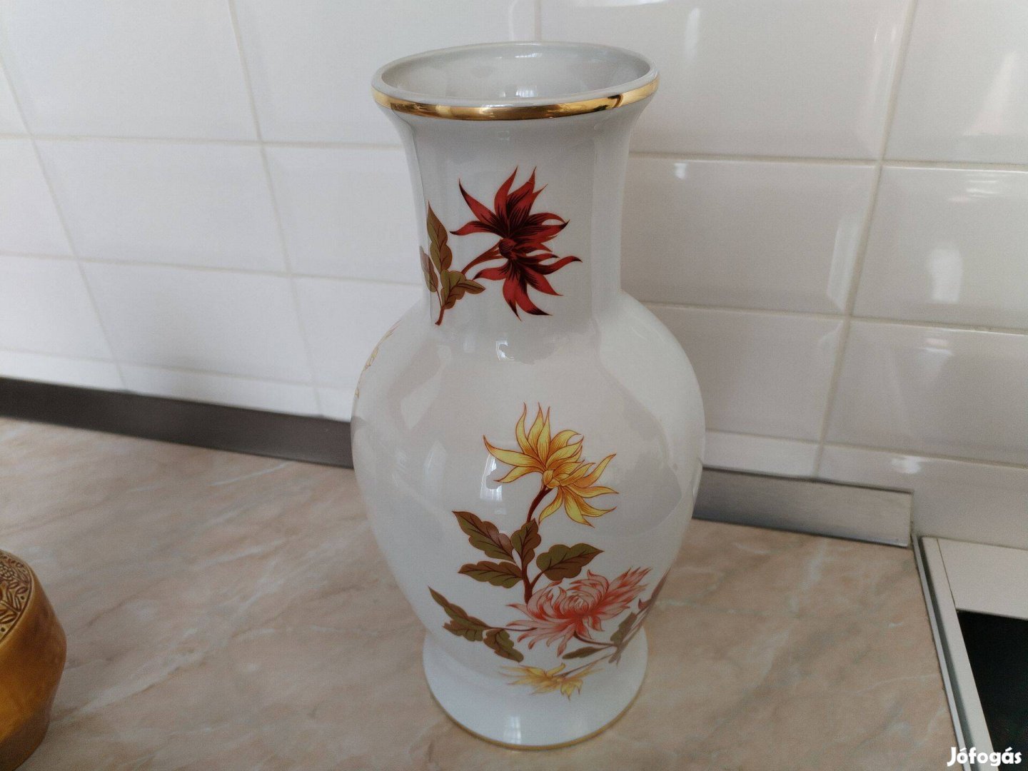 Virágmintás 38 cm magas aranyszegélyel Hatalmas Hollóházi váza