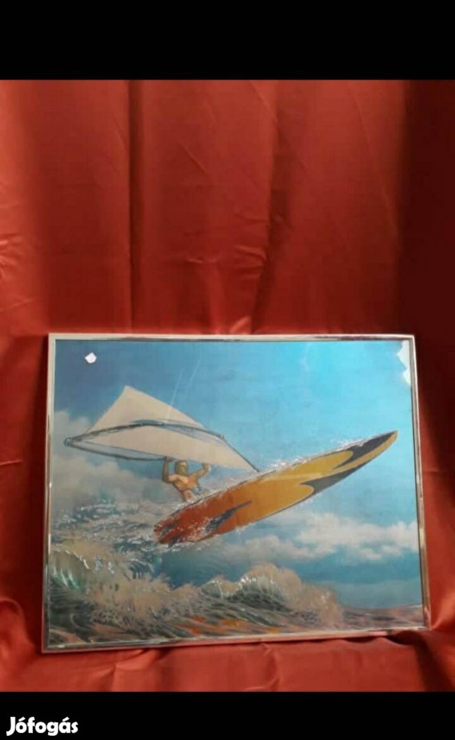 Vitorlázós kép üvegezett keretben. Mérete: 52x42 cm