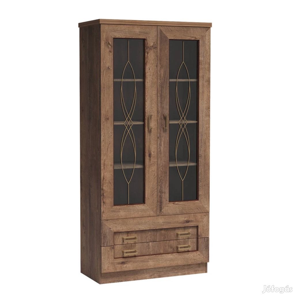 Vitrines szekrény, tölgy lefkas, TEDY Typ T8