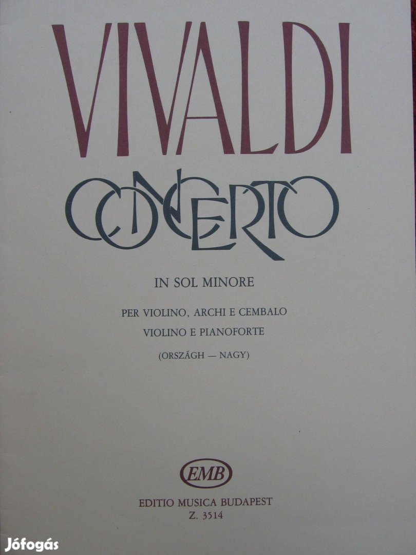 Vivaldi g-moll hegedűverseny hegedű kotta