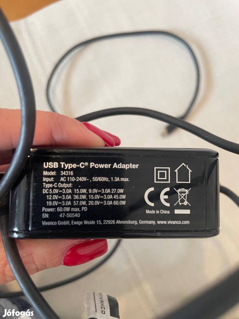 Vivanco usb C töltö 34316