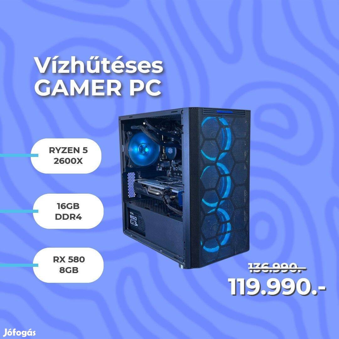 Vízhűtéses Gamer PC! Ryzen 5 2600X / RX 580 8GB / 16GB DDR4