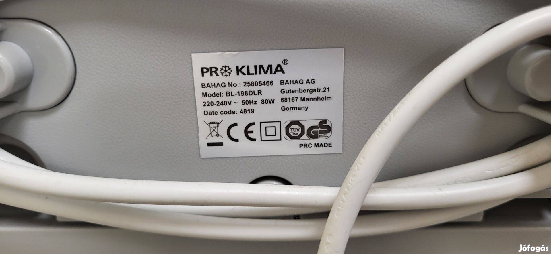 Víztartályos léghűtő, Pro Klima BL-198DLR