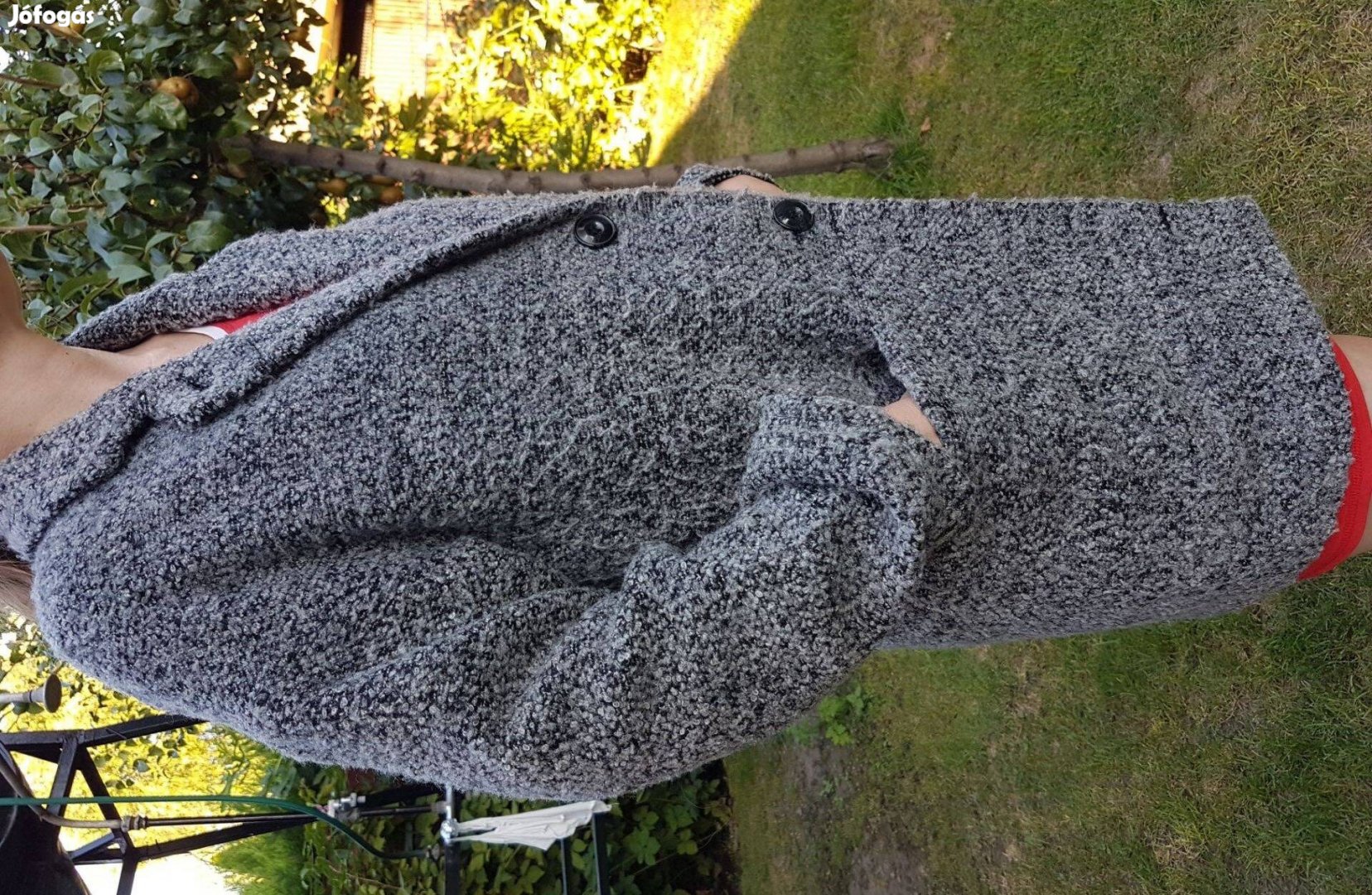 Vögele szürke buklé kabát női 36-os kabát két zsebbel téli