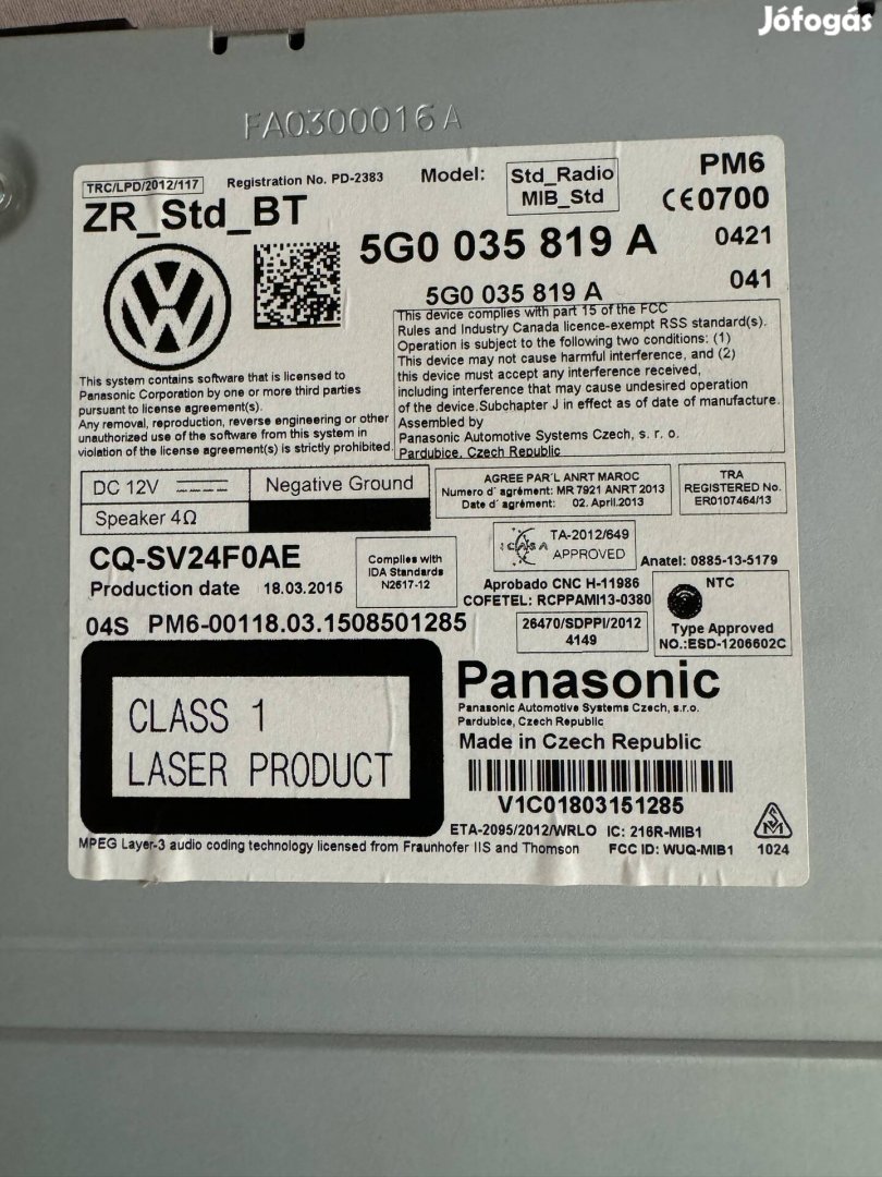 Volkswagen Panasonic ZR_Std_BT 5g0 035 819 A