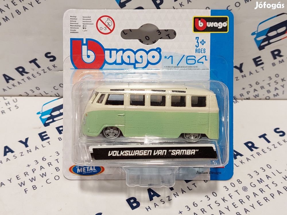 Volkswagen VW T1 transporter Samba Minibus - zöld -  Burago - 1:64