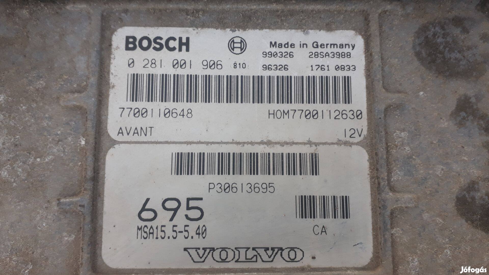Volvo V40 1.9 TD ecu motorvezérlő 0281001906