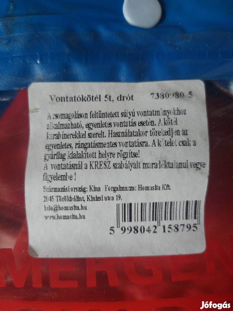 Vontatókötél 5t Drót 