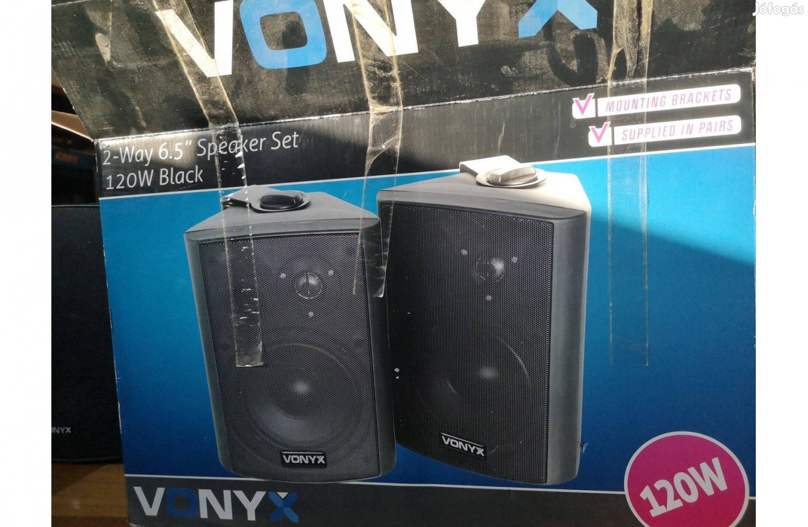 Vonyx 120W, 2-utas hangfalpár, fekete, fali konzollal