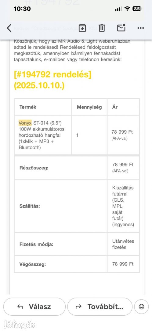 Vonyx st014 hordozható hangfal 100w akkumlátoros