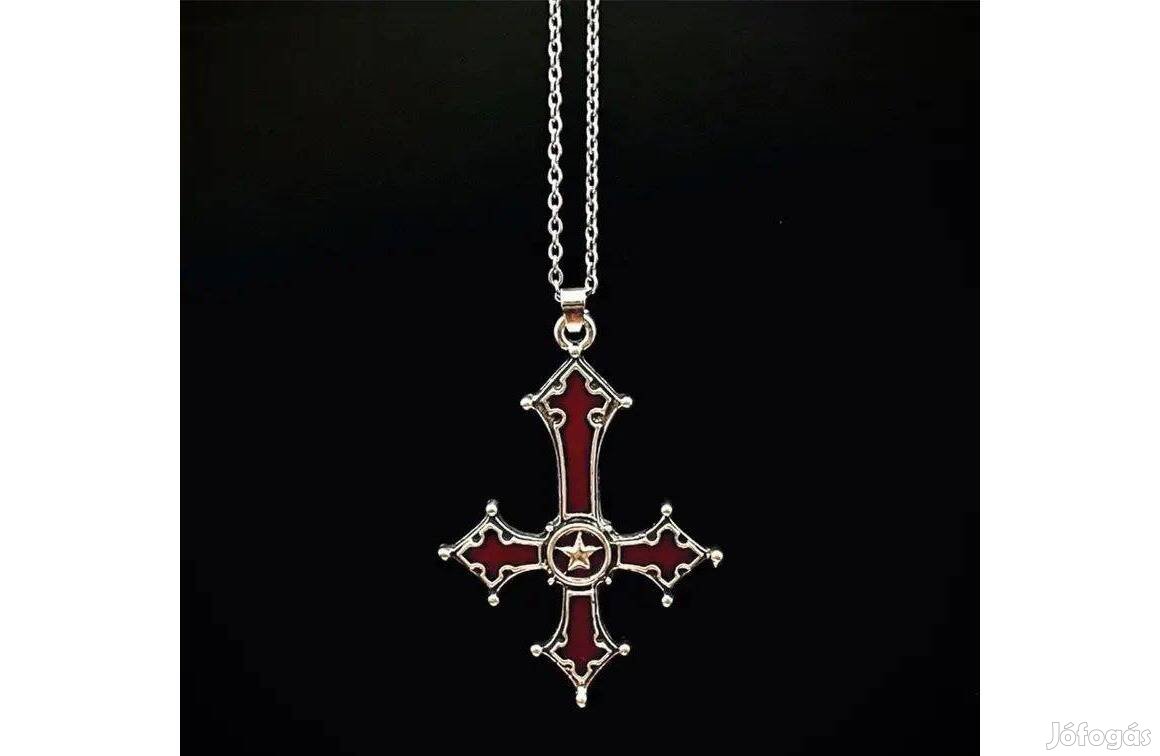 Vörös fordított keresztes medál nyaklánc