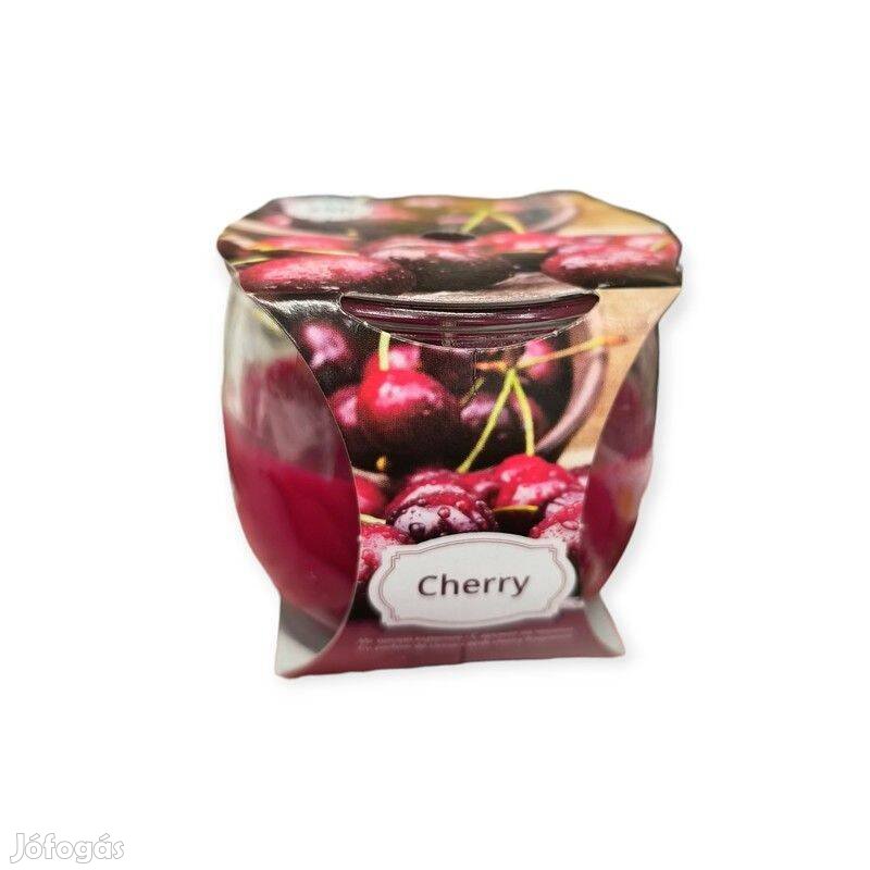 Vörös illatos gyertya cseresznye aromával üvegben 7x7 cm