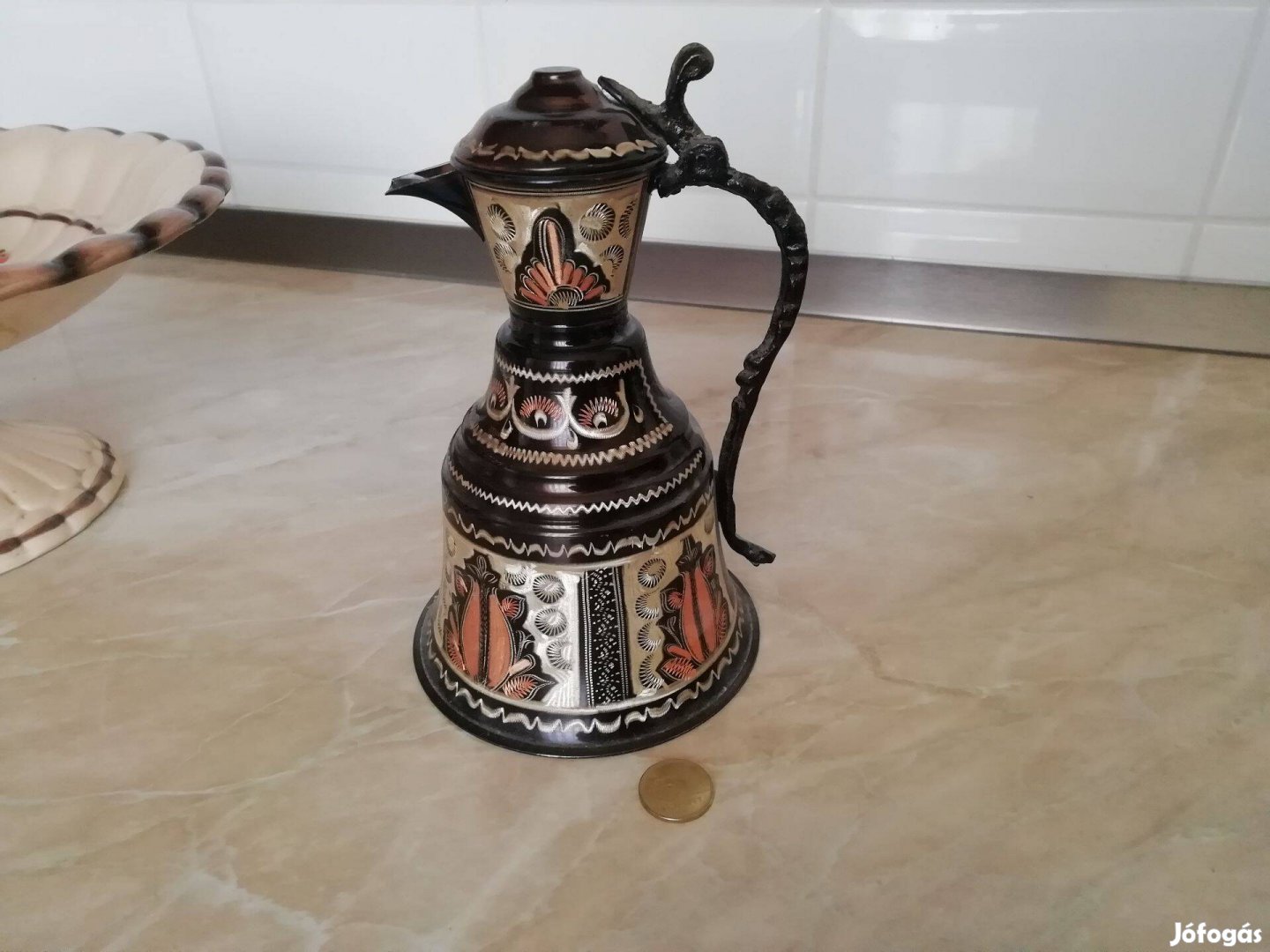 Vörösréz festett kiöntő Cizelált régi db