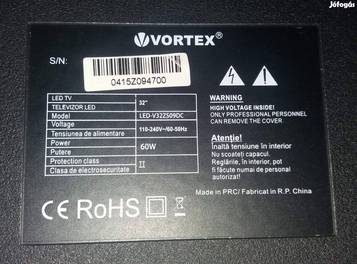 Vortex 32" LED LCD tv hibás törött alkatrésznek CV9203H-B39