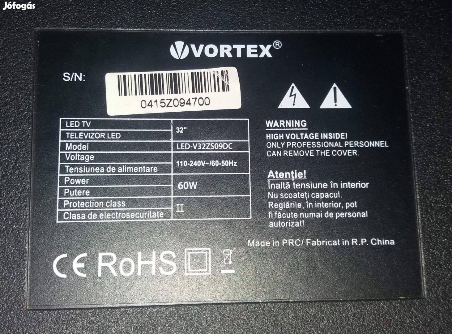 Vortex 32" LED LCD tv hibás törött alkatrésznek CV9203H-B39