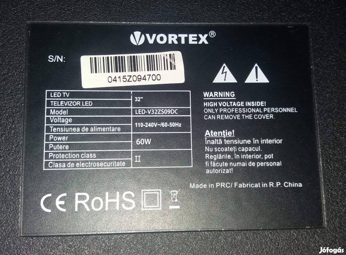 Vortex 32" LED LCD tv hibás törött alkatrésznek CV9203H-B39