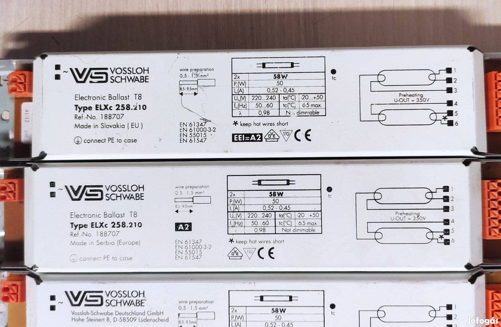 Vossloh Schwabe VS 2x58W, 2x36W-os elektronikus fénycső előtét