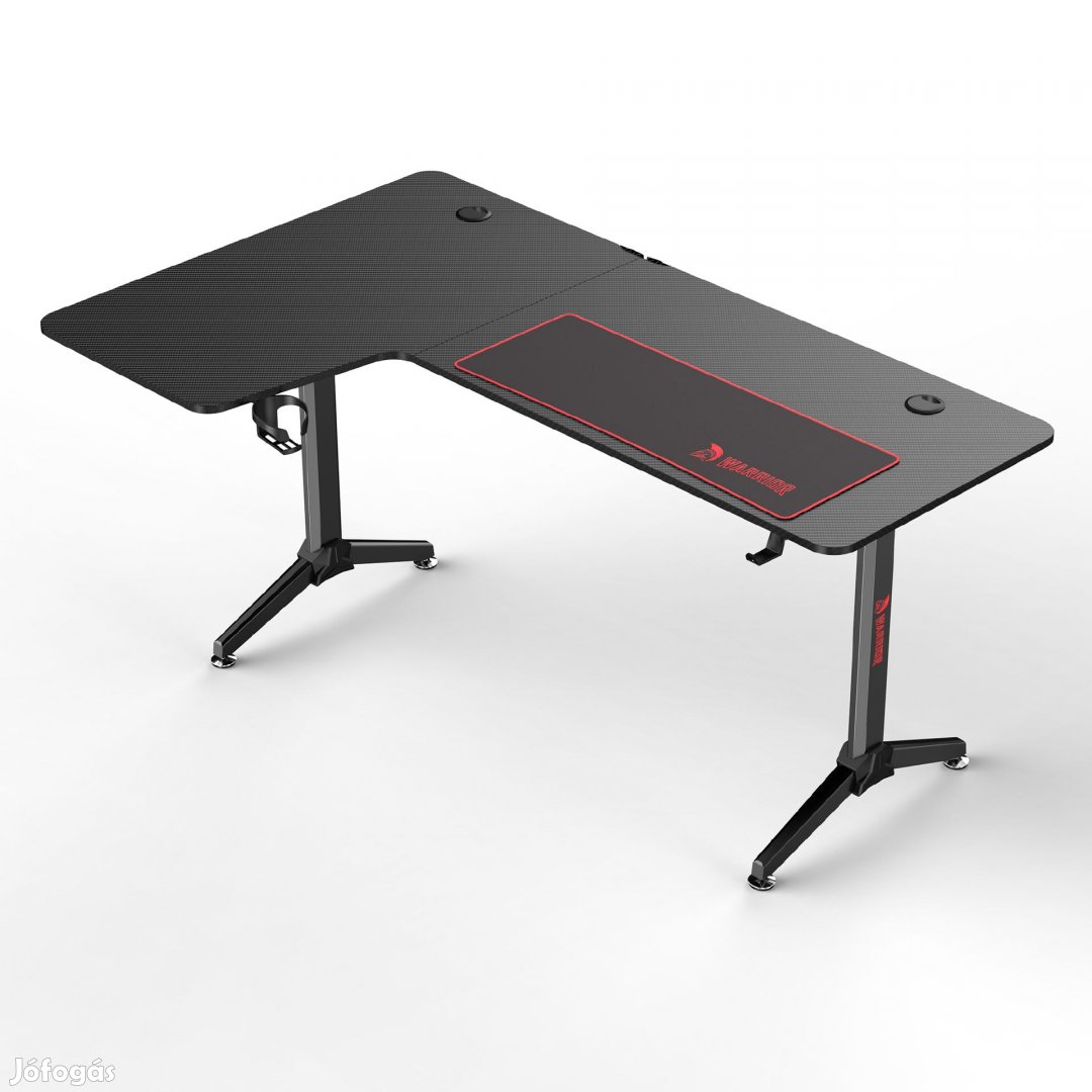 WARRIOR L alakú gamer asztal bal oldali kialakítás, alumínium, fekete