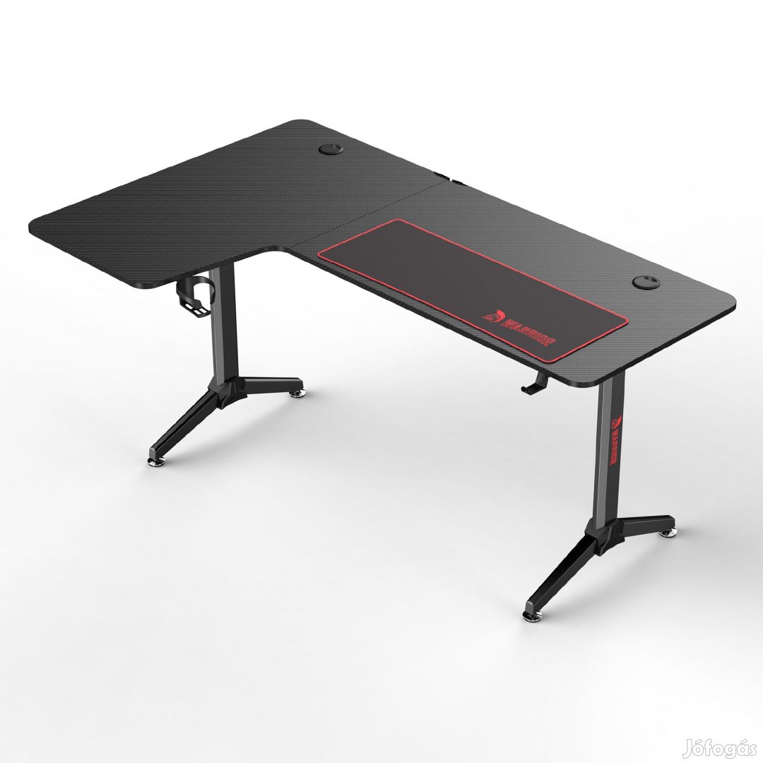WARRIOR L alakú gamer asztal bal oldali kialakítás, alumínium, fekete