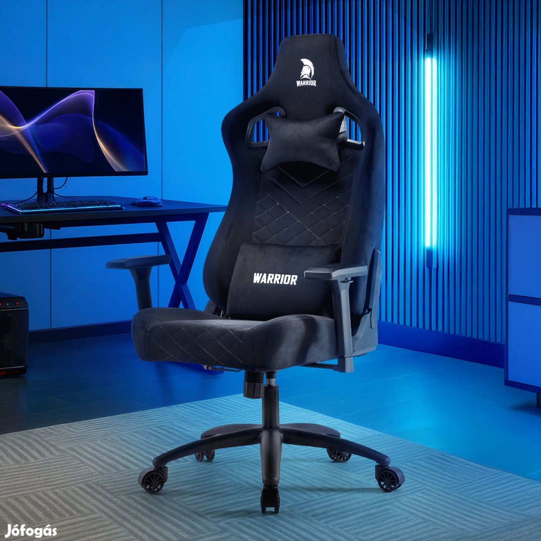 WARRIOR gamer szék, forgószék fekete - bársony szövet