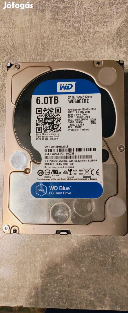 WDC 6 TB hdd 3.5 újszerű 