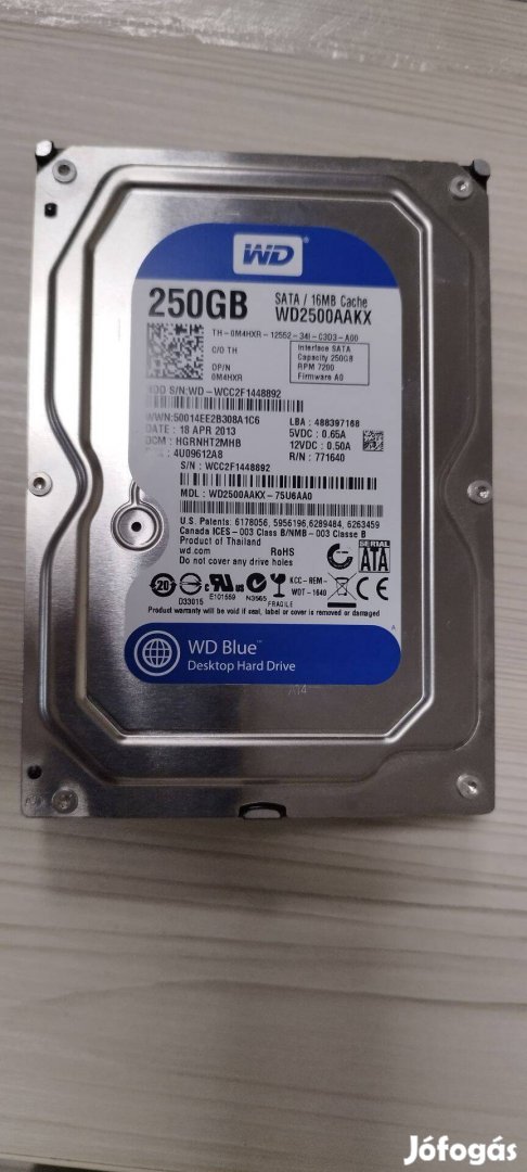 WD 250GB 3.5" SATA HDD eladó
