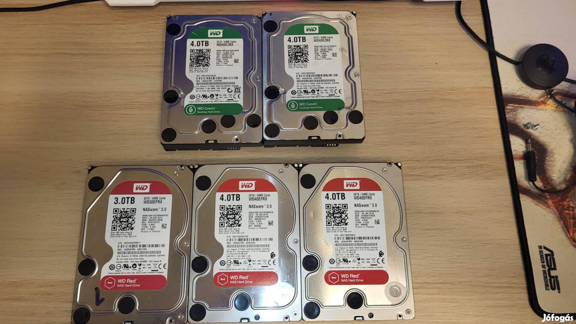 WD 3TB és 4TB Green és Red HDD-k eladók 100% állapotban