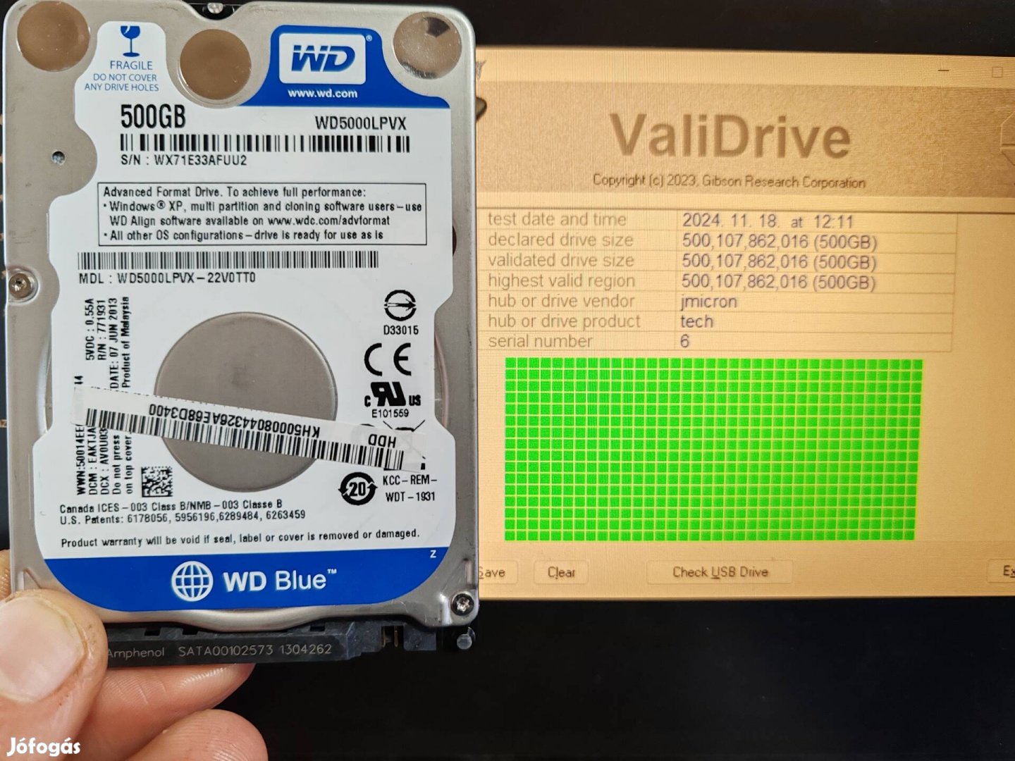 WD 500 GB HDD 2.5 merevlemez eladó 100/100%