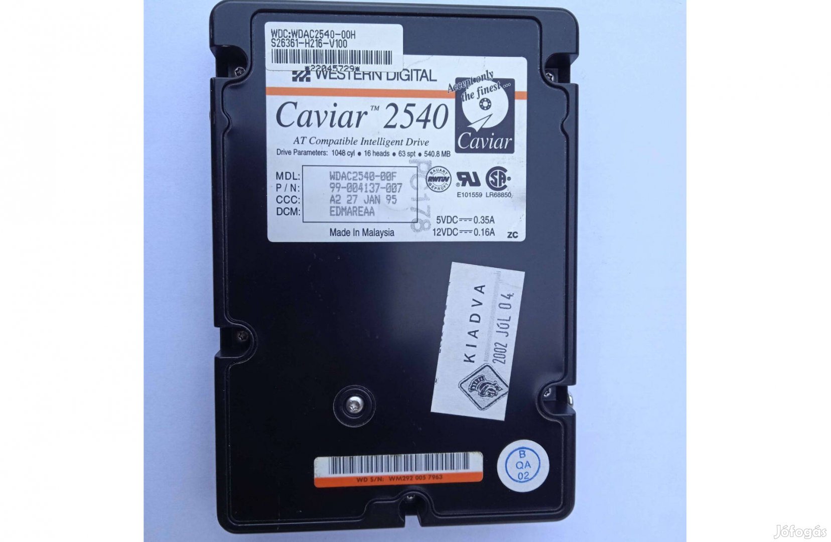 WD Caviar 2540 merevlemez , 540,8 MB , működik