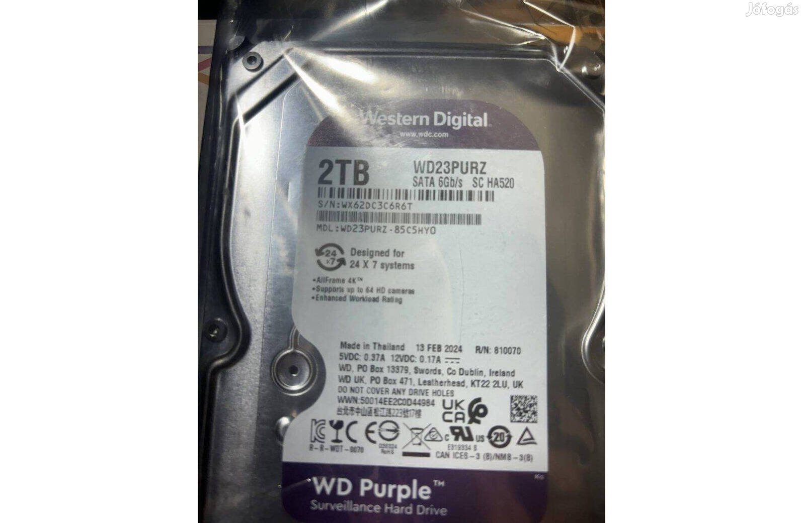 WD Purple 2TB merevlemez új