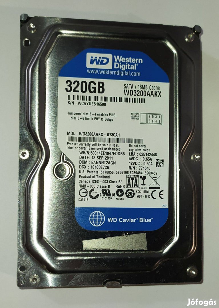 WD Western Digital 320GB HDD merevlemez SATA 3.5" 100/100 #6508