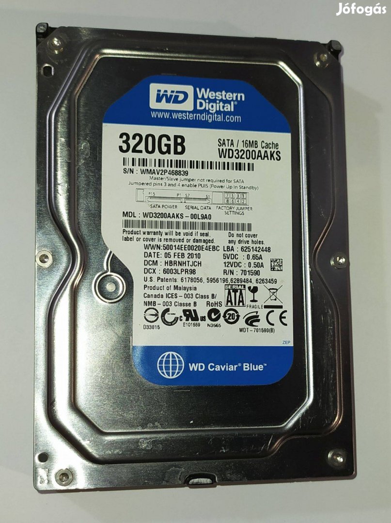 WD Western Digital 320GB HDD merevlemez SATA 3.5" 100/100 #8839